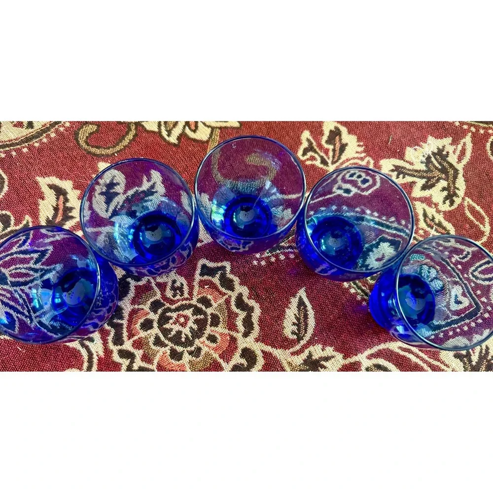 Set of 5 Cobalt‎ Blue Shot Glasses | MCM Heavy Base Votive Holders